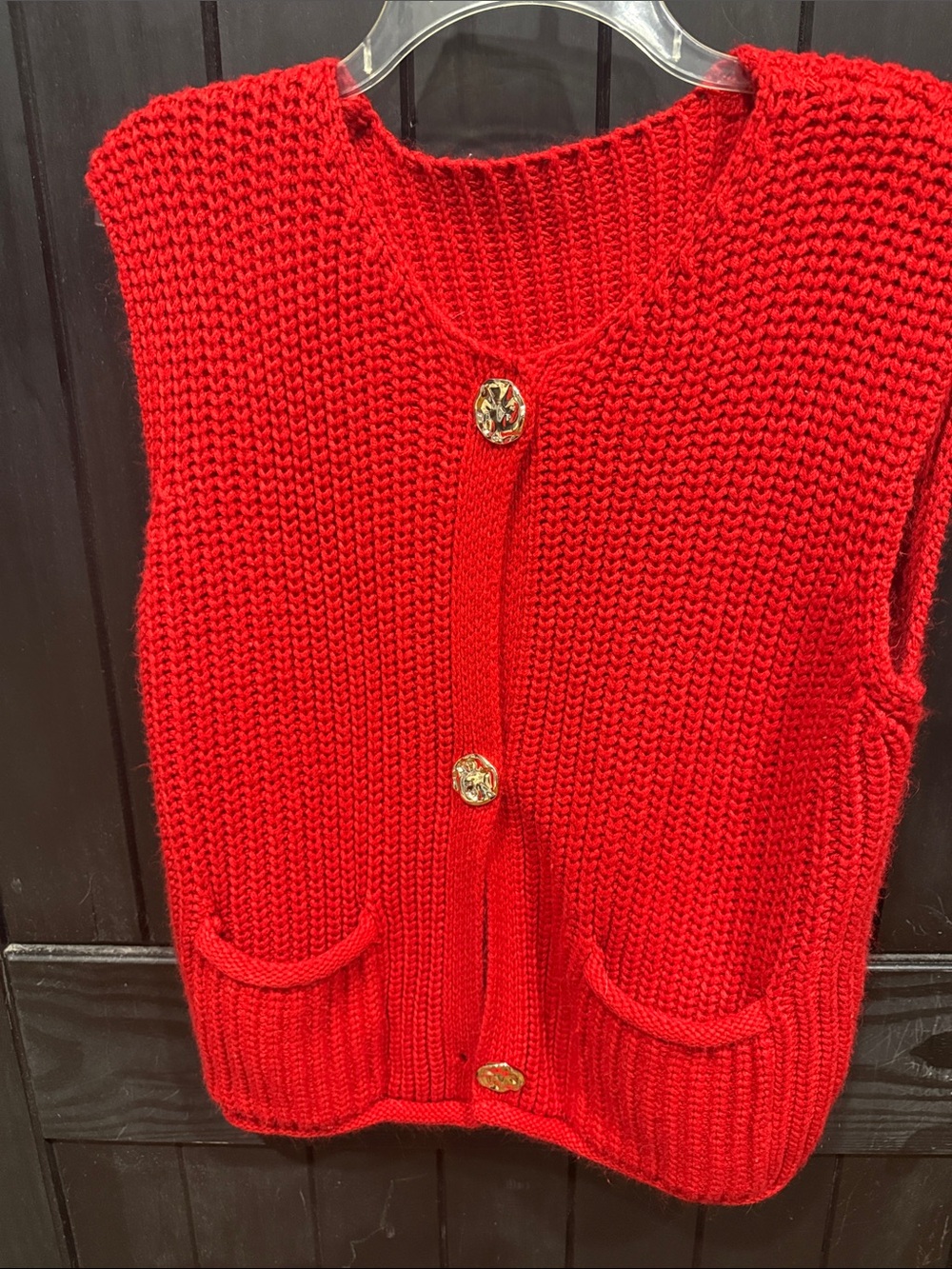 Classic Red Knit Button-Front Sweater Vest
